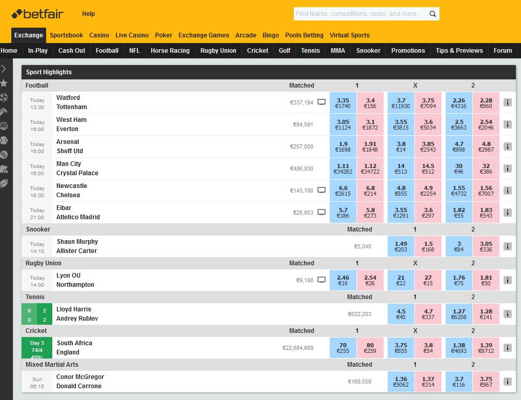 Toate sporturile de pe platforma Back and Lay